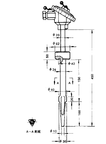 WRE-625化工用焊接式锥形套管热电偶安装图片