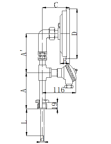 WSSP-311可动外螺纹径向一体化双金属温度计安装图片