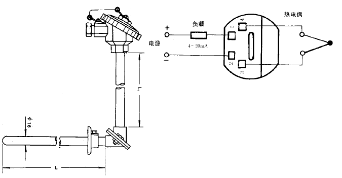 SBWR-2280/530热电偶一体化温度变送器安装图片