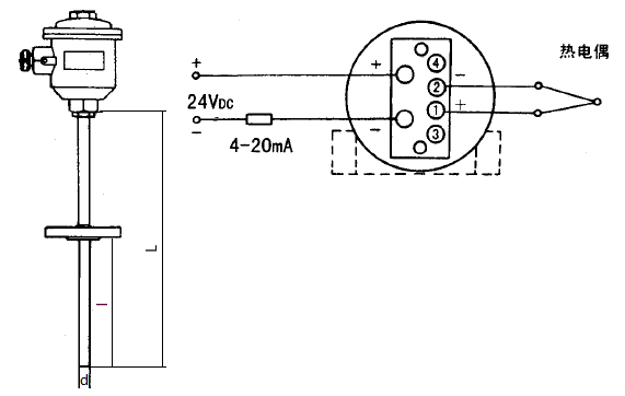 SBWR-2180/440d隔爆一体化热电偶温度变送器安装图片