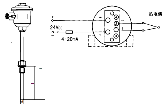 SBWR-2180/240d隔爆一体化热电偶温度变送器安装图片